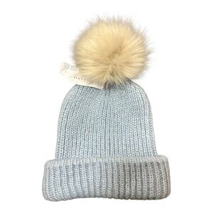 TOPSHOP Cozy Blue Knit Pom-Pom Beanie
